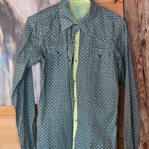 Women's Blue Geometric Button Down Shirt